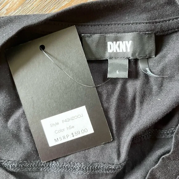 NWT DKNY Black Cottton and Pink Puff Sleeve Top (Large) - Picture 5 of 6